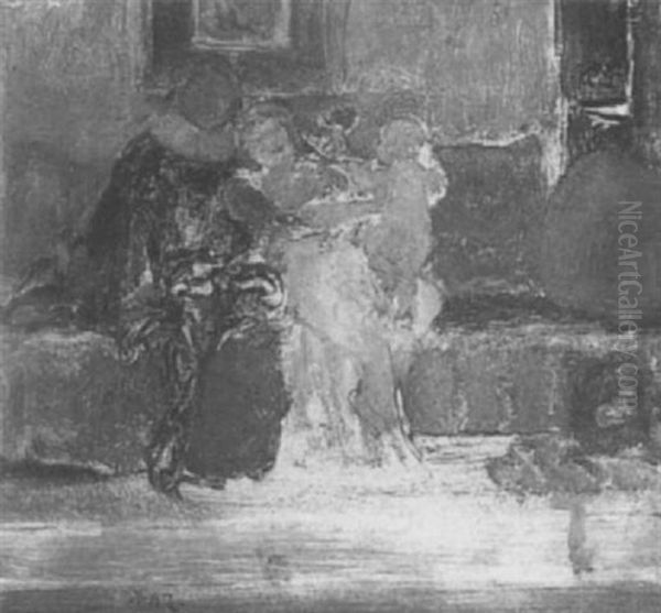 Figures Playing With An Infantin An Interior - view 1