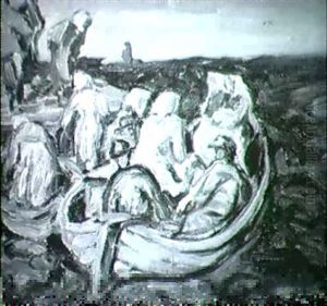 Fiskargummor Vid Brygga by Ester Almqvist