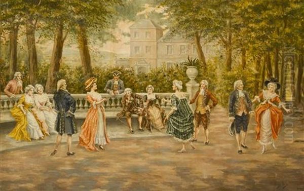 Couples On Veranda Of Chateau - view 1
