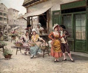 A Tryst At The Flower Market by Mariano Alonso Perez