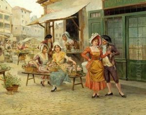 Galanterie Aux Abords D'un Marche Aux Fleurs by Mariano Alonso Perez