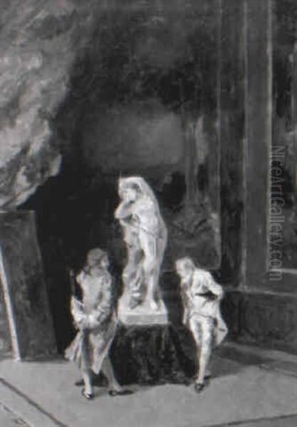 Zwei Kunstkenner Beim Betrachten Einer Venusstatue - view 1