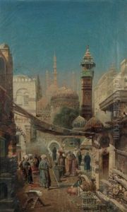 Animation Aux Abords Des Mosquees Livelyness Near The Mosques Huile Sur Toile by Robert Alott