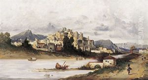 Suditalienische Stadt Mit Flusslauf Und Figurenstaffage by Robert Alott