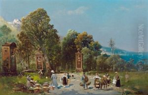 Markttreiben Vor Einer Parklandschaft