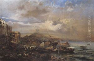Fischer In Einer Bucht Von Neapel by Robert Alott