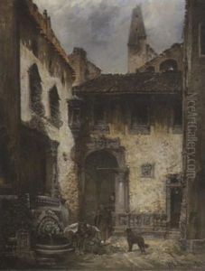 Blick In Einem Hinterhof Mit Bettler