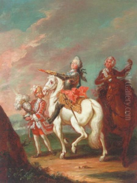 Portraet Af Frederik V Til Hest, I Baggrunden Page Og Rytter - view 1