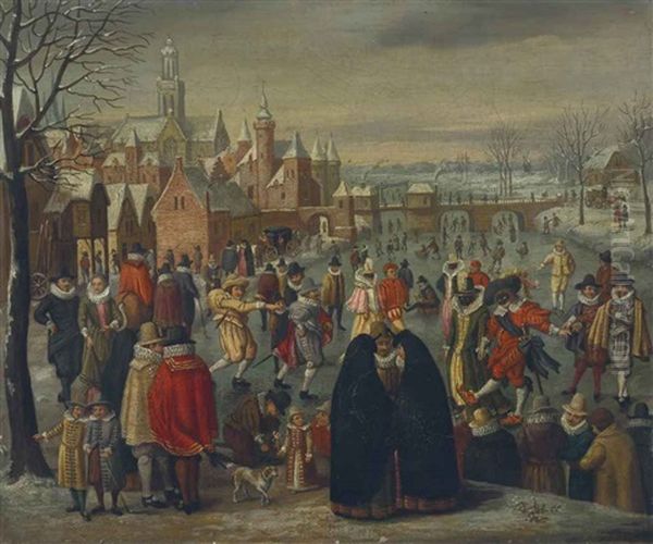 A Winter Landscape With Skaters On A Frozen River - view 1