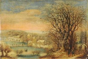 Winterlandschaft Mit Blick Auf Ein Verschneites Dorf by Denis van Alsloot