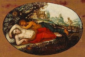 A Man And Woman Resting Under A Tree by Denis van Alsloot