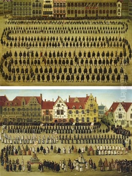 La Procession Des Guildes (+ La Procession De Notre-dame Du Sablon Pendant La Fete De L'ommegang A Bruxelles En 1615; Paire) - view 1