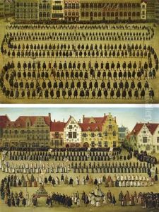La Procession Des Guildes (+ La Procession De Notre-dame Du Sablon Pendant La Fete De L'ommegang A Bruxelles En 1615; Paire) by Denis van Alsloot