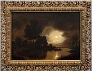 Niederlandische Flusslandschaft Im Mondlicht by Jacobus Theodorus Abels