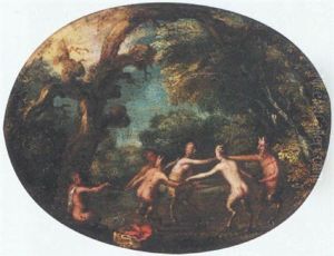 A Wooded Landscape With Satyrs Dancing by Denis van Alsloot