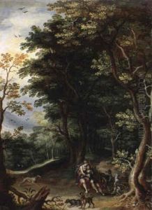 Venus Und Adonis Mit Hunden In Bewaldeter Landschaft by Denis van Alsloot