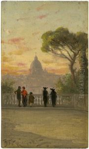 Blick Von Der Terrasse Des Pincio Auf St. Peter In Rom Im Abendlicht by Franz Alt