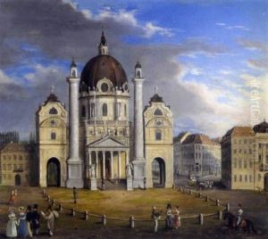 Blick Auf Die Karlskirche Mit Reicher, Figurlicher Staffage