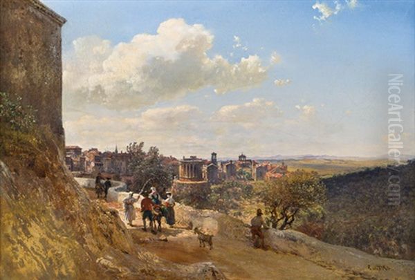 Ansicht Von Tivoli Mit Dem Tempel Der Vesta (fernblick Auf Die Romische Campagna Mit Dem Sabinergebirge Im Hintergrund) - view 1