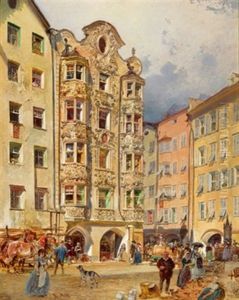 Markttag Vor Dem Helbling Haus In Innsbruck by Rudolf von Alt
