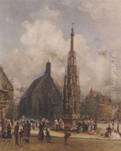 Ansicht Von Nurnberg Mit Dem Schonen Brunnen Und Der Pfarrkirche St. Lorenz by Rudolf von Alt
