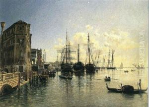Ansicht Von Venedig (blick Auf Die Brucke Veneta Marina Und Via Garibaldi In Castello, Im Hintergrund Die Giardini) by Rudolf von Alt