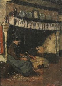 Madchen Am Kamin by Theodor Alt