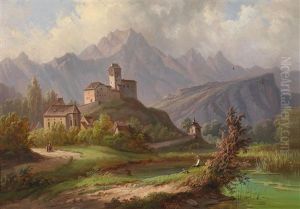 Blick Uber Schloss Sargans Im Kanton St. Gallen Auf Den Falknis Blick Uber Schloss Sargans Im Kanton St. Gallen Auf Den Falknis