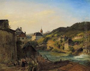 Waidhofen An Der Ybbs, Blick Auf Das Heutige Schloshotel Und Das Ybbsufer by Jacob Alt