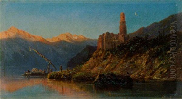 Agyptische Landschaft Mit Ruinen Bei Sonnenuntergang - view 1