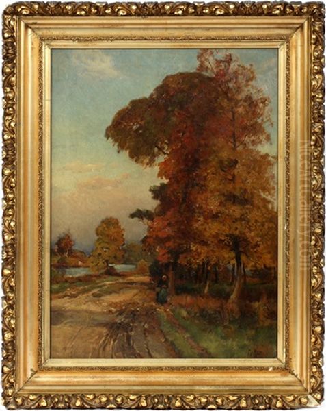 Fall Landscape With Figure On A Road - view 1
