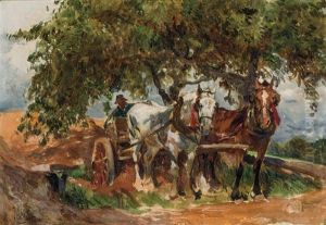Farmer With Horses And Cart by Mathias (Joseph) Alten