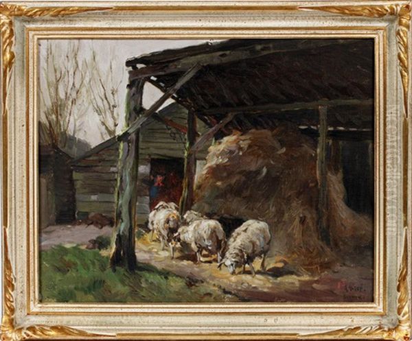 Four Sheep And A Male Figure In A Farm Scene - view 1
