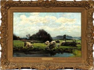 Sheep By Pond With Windmill by Mathias (Joseph) Alten