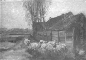 Landscape With Herd Of Sheep by Mathias (Joseph) Alten