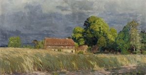 Gewitterschwule. Hellergut Mit Kornfeld, Sonne, Gewitterhimmel by Otto Altenkirch