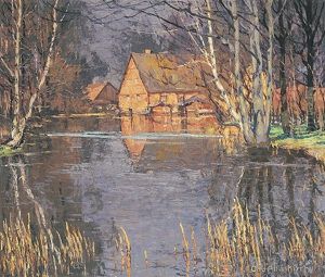 Impressionistische Teichlandschaft Mit Malerischer Muhle