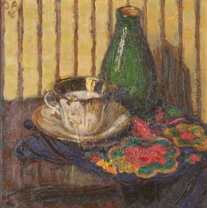 Stilleben Mit Tasse Und Gruner Vase