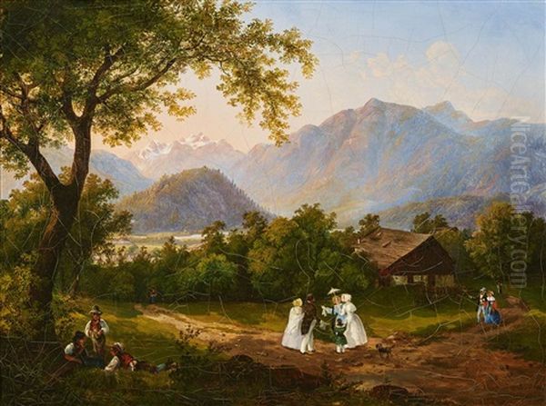 Promenaders At The Foothills Of The Alps - view 1