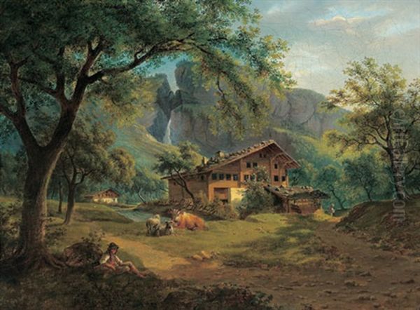 Weideidyll Mit Schafer In Einer Berglandschaft - view 1