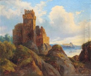 Blick Auf Ruine Weitenegg: Donau, Im Hintergrund Stift Melk by Joseph Altenkopf