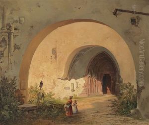 Devotions Before The Gates Of Nonnberg Abbey In Salzburg by Anton Altmann the Younger