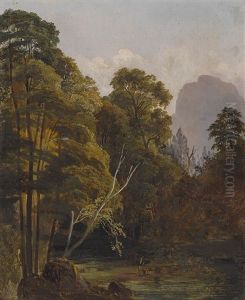 Baumgesaumter Bach In Gebirgslandschaft by Anton Altmann the Younger