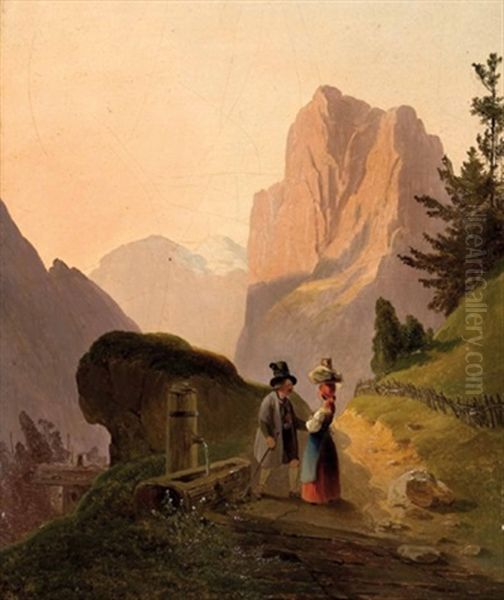 Begegnung Am Brunnen Auf Der Hochalm - view 1