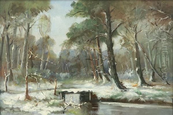 Winter Snow Scene With Bridge - view 1