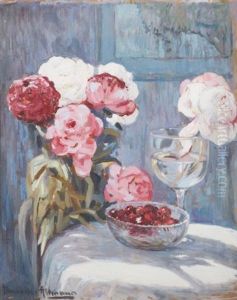 Bouquet De Roses Et Assiettes De Cerises by Alexandre Altmann
