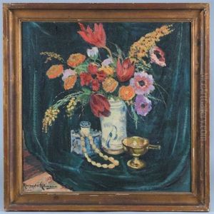 Nature Morte Au Bouquet De Fleurs Et Collier