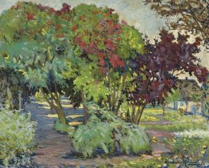 A Flowering Garden With Trees In The Summer by Alexandre Altmann