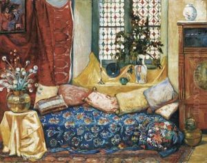 Interieur Au Divan Bleu Et Aux Coussins by Alexandre Altmann