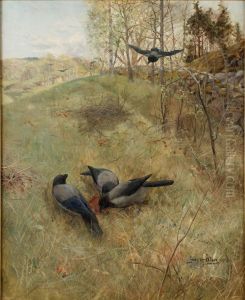 Skogslandskap Med Krakor by Gunnar Aberg
